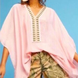 Women’s One Size Fits All Floreat from Anthropologie pink embroidered poncho top